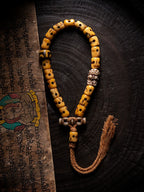 Hand Carved Replica Master of ShiTuoLin Wrist Bracelet Authentic Old Yak Bone Tibetan Style Prayer Bead Handheld Mala for Buddhist Jewelry Collection