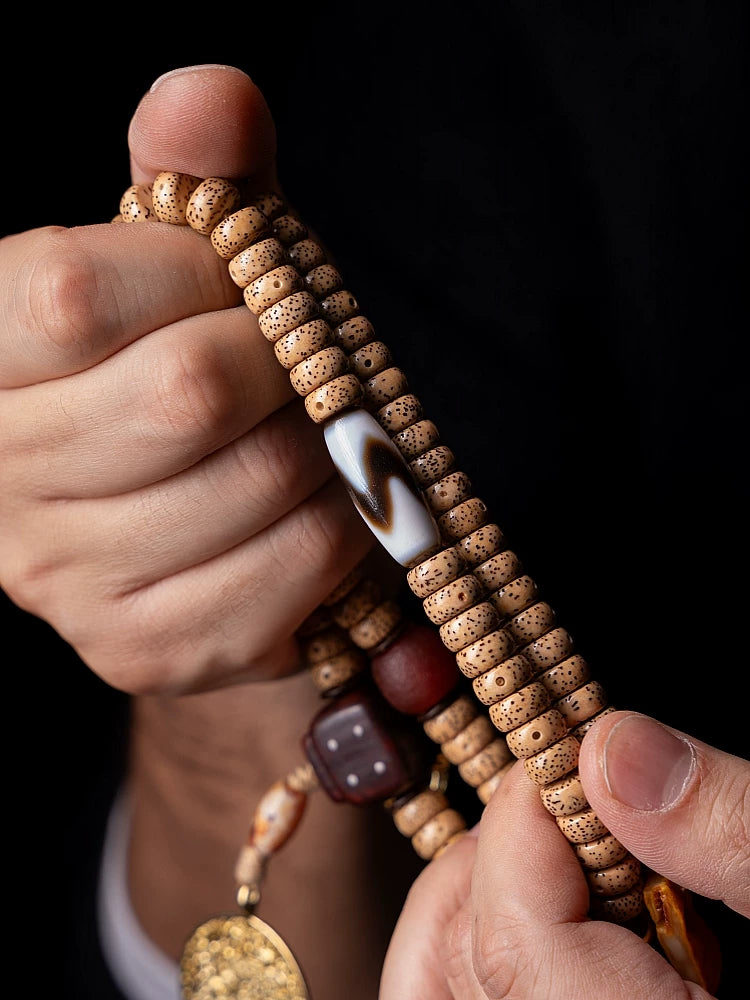 108 Beads Tibetan Style Mala Prayer Beads Natural Aged Star-Moon Bodhi Seed Buddha Beads Bracelet Handheld Accessory For Meditation Practice
