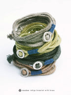 Handmade Original Five Strand Braided Bracelet Pure Silver Indigo Dyed Cotton Linen Couple Wristband Unisex Hand Braided Rope Bracelet Handcrafted Blue Dyed Fashion Adjustable Jewelry for Men and Women