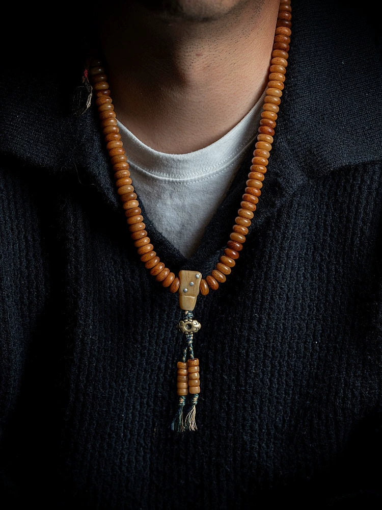 108 stykker gamle tibetanske naturlige yak-knogle bedekranse Mala armbånd mænd armbånd til daglig brug håndholdt buddhistisk Mala yak-knogle smykker