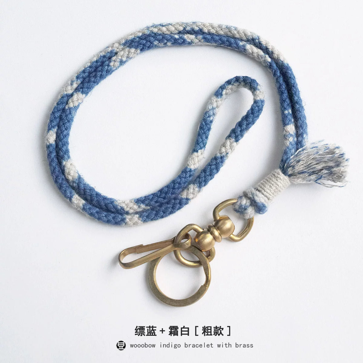 Hand Woven Cotton Linen Indigo Dyed Khaki Neck Lanyard Necklace For Phone ID Badge Key Vintage Casual Trendy Gift For Men Women Crafted Boho Style Neck Strap Hanging Chain