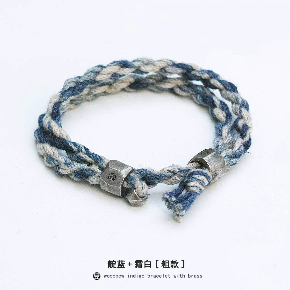 Handmade Original Pure Silver Buckle Double Wrap Indigo Dyed Cotton Linen Adjustable Bracelet Unisex One Size Fits All Natural Plant Indigo Woven Double Layer Wrist Bangle
