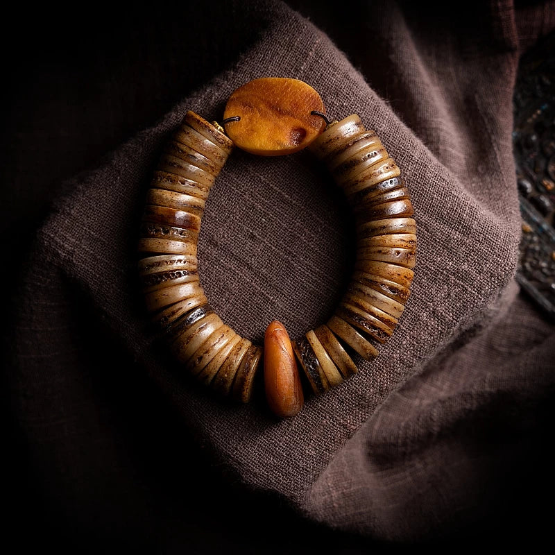Natural Old Yak Bone Tibetan Spiritual Mala Beads Bracelet One Picture One Item Tibetan Bone Polished Gaha Single Strand Bracelet