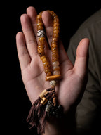 Tibetansk armbånd med bedekæde i jakokseben med diagonalt skåret frynsedesign, Sitapati-skelet, perler i jakokseben, håndsnoret Mala til meditation, tibetansk buddhistsmykke