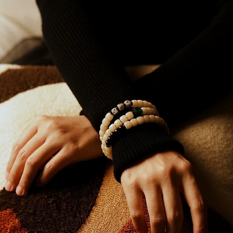 Original Design Natural Aged Bodhi Root Bracelet for Men and Women Multi layer Buddhist Beads Bracelet with Agate Beads Handmade Meditation Wrist Accessory Multiple Circles Prayer Mala