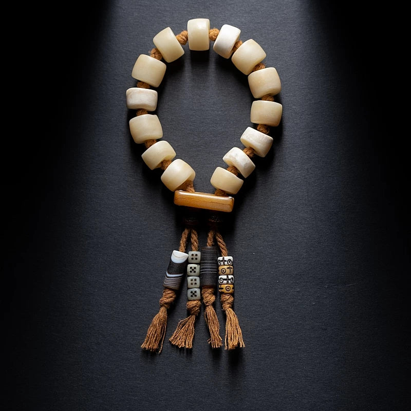 Naturlig primitiv tibetansk stil Yakokse-knoglebedekæde Enkeltløkke armbånd til mænd Autentisk tibetansk Yakokse-knogle buddhistisk meditationsperlearmbånd