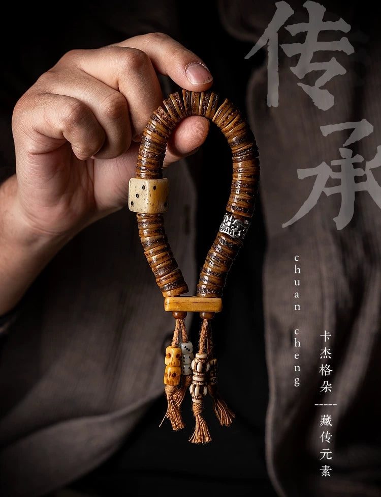 Original Handmade Traditional Tibetan Style Old Material Yak Bone Prayer Beads Bracelet Handheld Replicated Spiritual Bone For Playing And Collection
