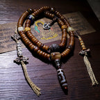 Original 108 Beads Tibetan Old Yak Bone Mala Prayer Beads Bracelet Handmade Tibetan Yak Bone Dzi Agate Beaded Wrist Mala for Meditation Yoga Prayer Jewelry