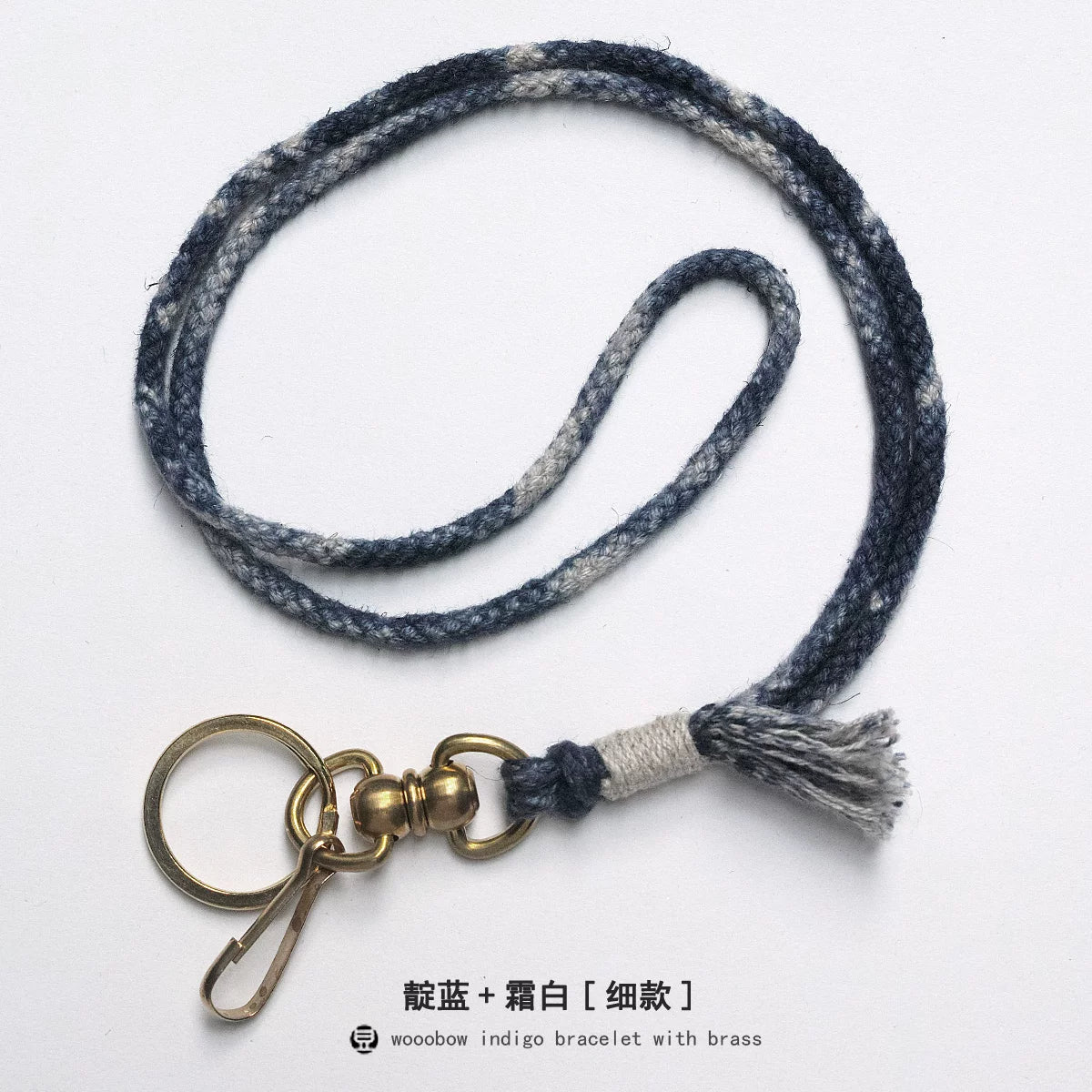 Hand Woven Cotton Linen Indigo Dyed Khaki Neck Lanyard Necklace For Phone ID Badge Key Vintage Casual Trendy Gift For Men Women Crafted Boho Style Neck Strap Hanging Chain