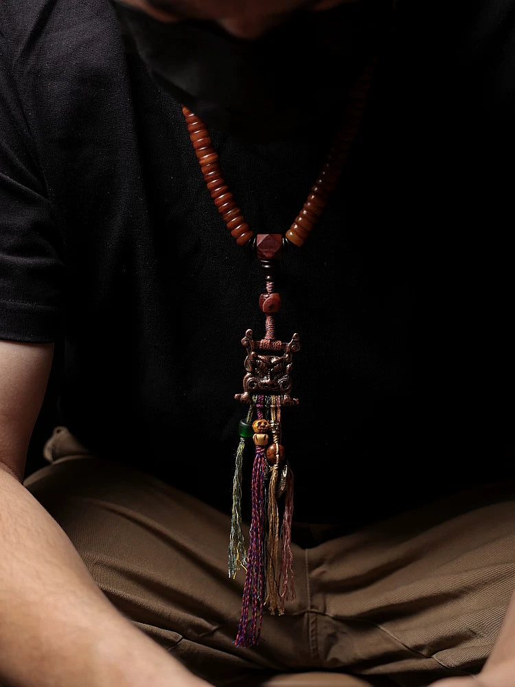 Tibetansk stil, naturligt gammelt materiale, yakokseben, 108 perler bedemala til mænd og kvinder, yakoksebenarmbånd/-halskæde med skriftspænde, håndlavede tibetanske smykker