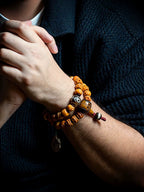 Tibet Natural Yak Bone Mala Beads Bracelet Vintage Hand Carved Skull Mahakala Multiple Wrap Wrist Bracelet Handmade Tibetan Ethnic Meditation Prayer Beads Jewelry for Men and Women