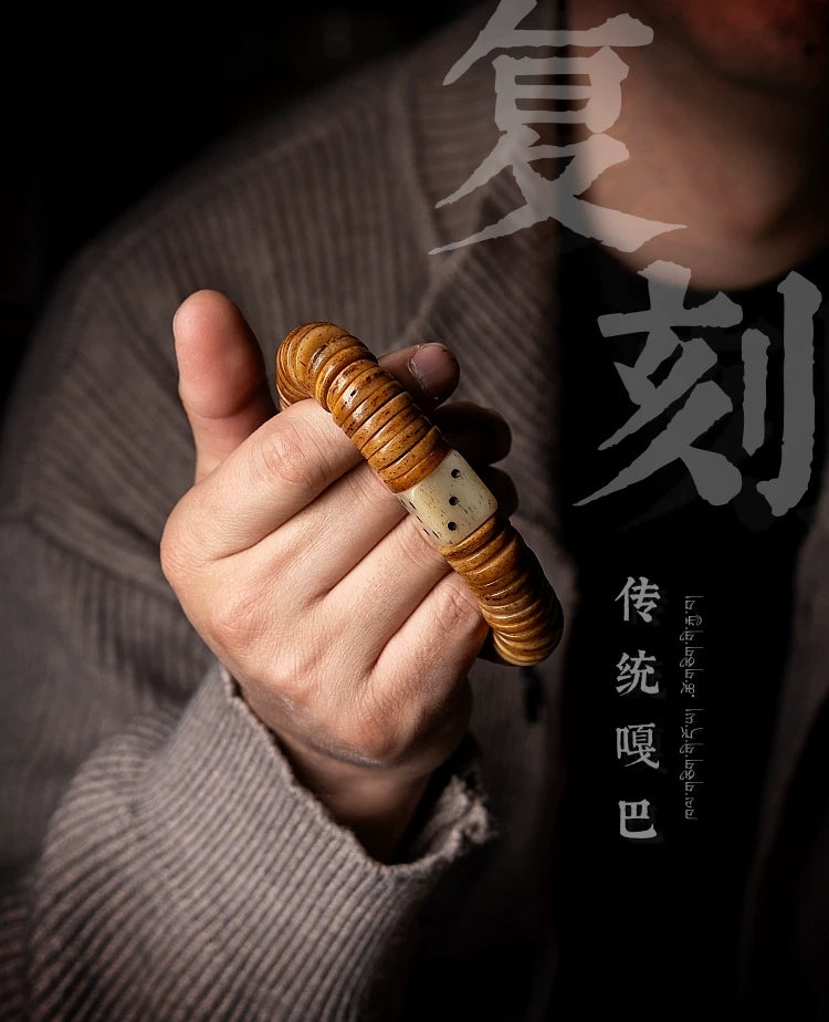 Authentic Tibetan Old Yak Bone Prayer Beads Single Loop Bracelet Men Natural Ling Bone Handstring for Hand Playing Collection