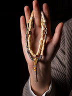Hand Woven Tibetan Style Multi Layer Bracelet Deer Antler Tip Yak Bone Bracelet Tibetan Traditional Cultural Collectible Bracelet For Hand Playing Meditation