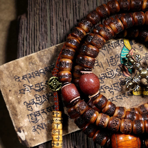 108 Beads Tibetan Style Natural Old Material Yak Bone Prayer Beads Bracelet Gada Scripture Buckle Hand String Tibetan Buddhism Necklace