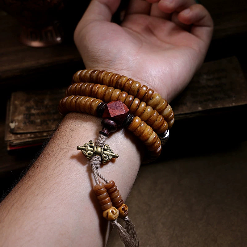 108 Beads Tibetan Mala Prayer Beads Old Stock Natural Tibet Yak Bone Handcrafted Bracelet Necklace Unisex Tibetan Style Yak Bone Spiritual Meditation Jewelry