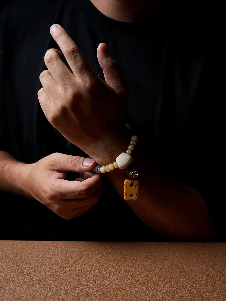 Original Design Natural Yak Bone Camel Bone Multi Treasure Tibetan Prayer Beads Bracelet Tibetan Style Unisex Couple Unique Minority Handmade Bracelet