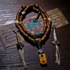 Original 108 Beads Tibetan Old Yak Bone Mala Prayer Beads Bracelet Handmade Tibetan Yak Bone Dzi Agate Beaded Wrist Mala for Meditation Yoga Prayer Jewelry
