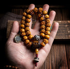 Tibet Natural Yak Bone Mala Beads Bracelet Vintage Hand Carved Skull Mahakala Multiple Wrap Wrist Bracelet Handmade Tibetan Ethnic Meditation Prayer Beads Jewelry for Men and Women