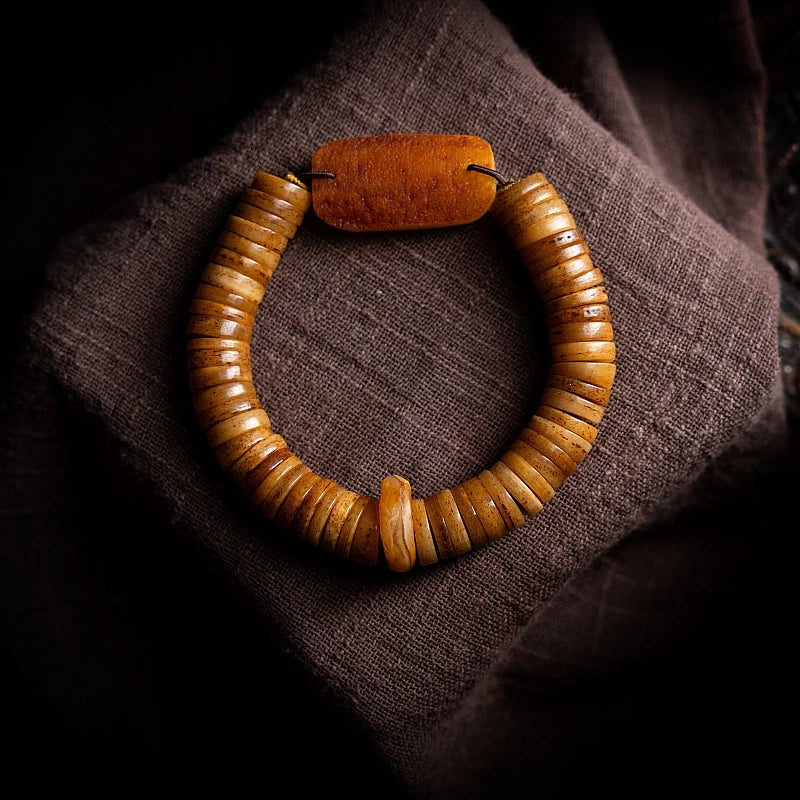 Natural Old Yak Bone Tibetan Spiritual Mala Beads Bracelet One Picture One Item Tibetan Bone Polished Gaha Single Strand Bracelet