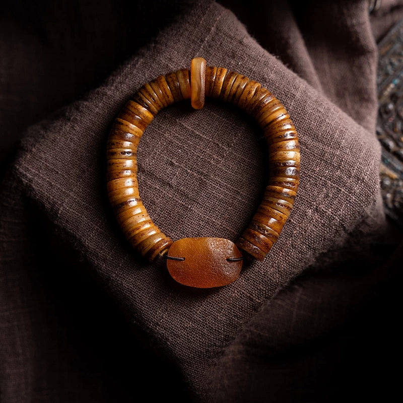 Natural Old Yak Bone Tibetan Spiritual Mala Beads Bracelet One Picture One Item Tibetan Bone Polished Gaha Single Strand Bracelet