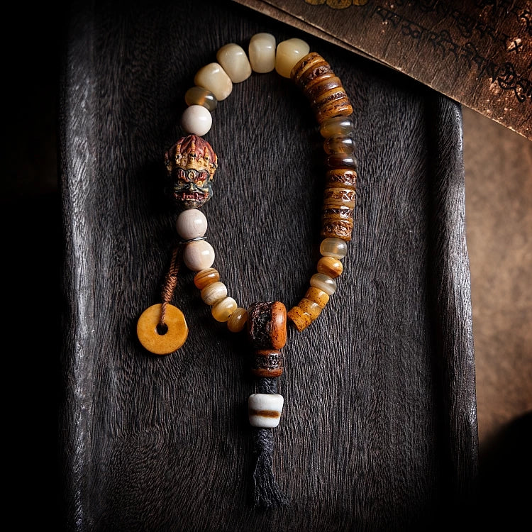 Håndlavet Originalt Design Naturlig Yakben Kamelben Duobao Benarmbånd Autentisk Tibetansk Stil Bønneperlearmbånd Til Åndelig Meditation