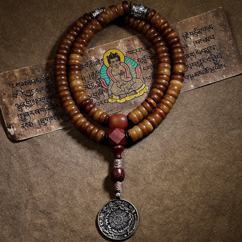 108 Beads Tibetan Mala Prayer Beads Old Stock Natural Tibet Yak Bone Handcrafted Bracelet Necklace Unisex Tibetan Style Yak Bone Spiritual Meditation Jewelry