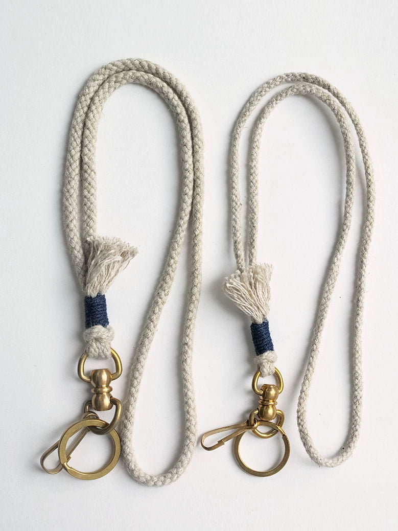 Hand Woven Cotton Linen Indigo Dyed Khaki Neck Lanyard Necklace For Phone ID Badge Key Vintage Casual Trendy Gift For Men Women Crafted Boho Style Neck Strap Hanging Chain