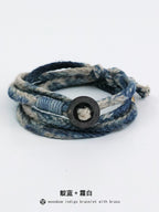 Handmade Original Five Strand Braided Bracelet Pure Silver Indigo Dyed Cotton Linen Couple Wristband Unisex Hand Braided Rope Bracelet Handcrafted Blue Dyed Fashion Adjustable Jewelry for Men and Women