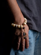 Naturlig primitiv tibetansk stil Yakokse-knoglebedekæde Enkeltløkke armbånd til mænd Autentisk tibetansk Yakokse-knogle buddhistisk meditationsperlearmbånd