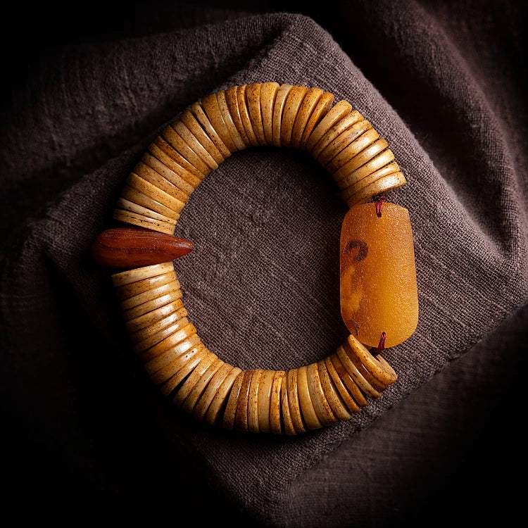 Natural Old Yak Bone Tibetan Spiritual Mala Beads Bracelet One Picture One Item Tibetan Bone Polished Gaha Single Strand Bracelet