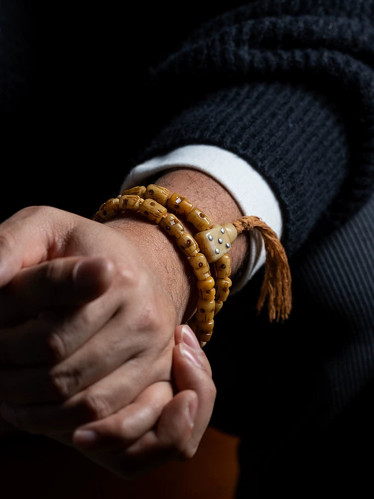 Hand Carved Replica Citipati Master Natural Aged Yak Bone Mala Beads Multi Wrap Bracelet Skull Citipati Master Yak Bone Carved Tibetan Prayer Beads Bracelet