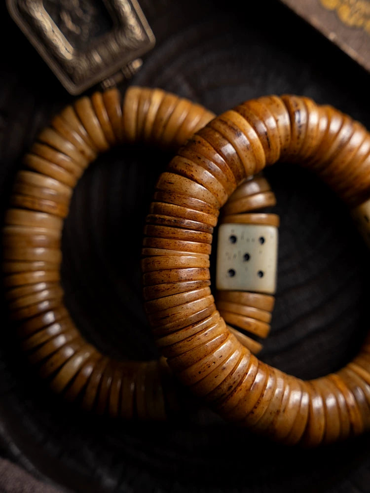 Authentic Tibetan Old Yak Bone Prayer Beads Single Loop Bracelet Men Natural Ling Bone Handstring for Hand Playing Collection