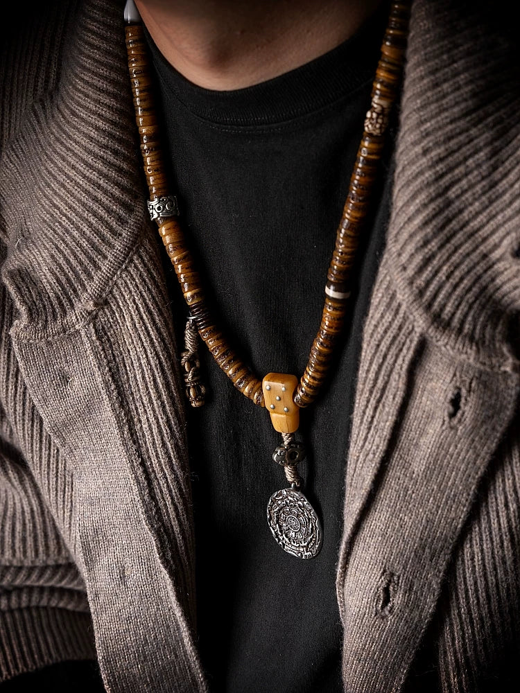 Original Handmade Tibetan Style Vintage Yak Bone 108 Mala Prayer Beads Bracelet Reproduced Antique Spirit Yak Bone Winding Play Beaded Rosary Wrist Mala