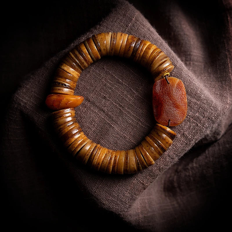 Natural Old Yak Bone Tibetan Spiritual Mala Beads Bracelet One Picture One Item Tibetan Bone Polished Gaha Single Strand Bracelet