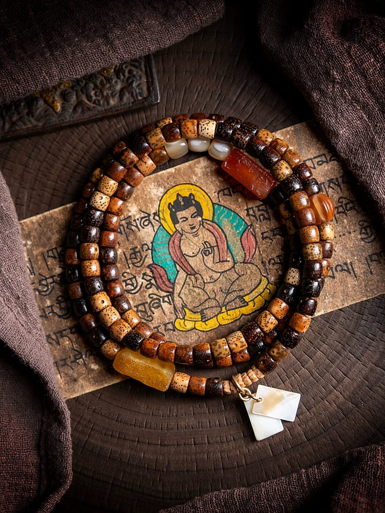 Original Design Vintage Star Moon Bodhi Seed Aged Chen Zi Buddha Beads Multi loop Couple Wrist Bracelet Hand String for Men and Women