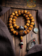 Tibet Natural Yak Bone Mala Beads Bracelet Vintage Hand Carved Skull Mahakala Multiple Wrap Wrist Bracelet Handmade Tibetan Ethnic Meditation Prayer Beads Jewelry for Men and Women