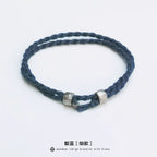 Handmade Original Pure Silver Buckle Double Wrap Indigo Dyed Cotton Linen Adjustable Bracelet Unisex One Size Fits All Natural Plant Indigo Woven Double Layer Wrist Bangle