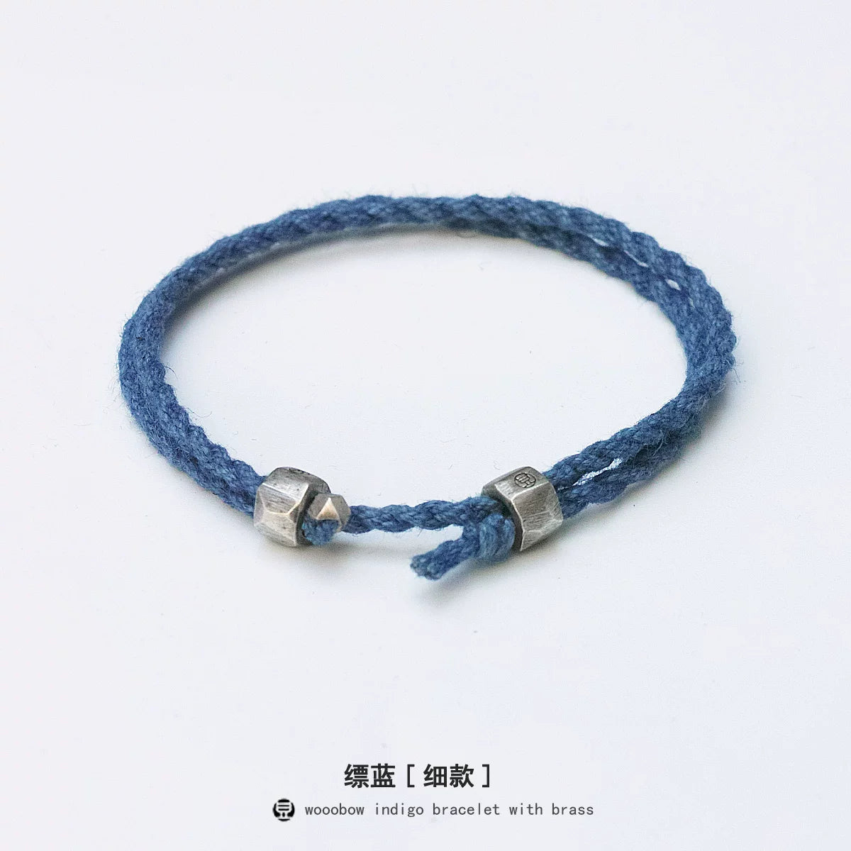 Handmade Original Pure Silver Buckle Double Wrap Indigo Dyed Cotton Linen Adjustable Bracelet Unisex One Size Fits All Natural Plant Indigo Woven Double Layer Wrist Bangle