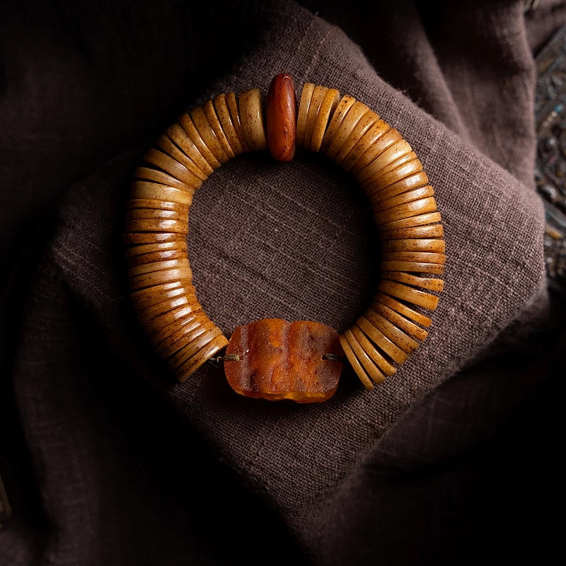 Natural Old Yak Bone Tibetan Spiritual Mala Beads Bracelet One Picture One Item Tibetan Bone Polished Gaha Single Strand Bracelet