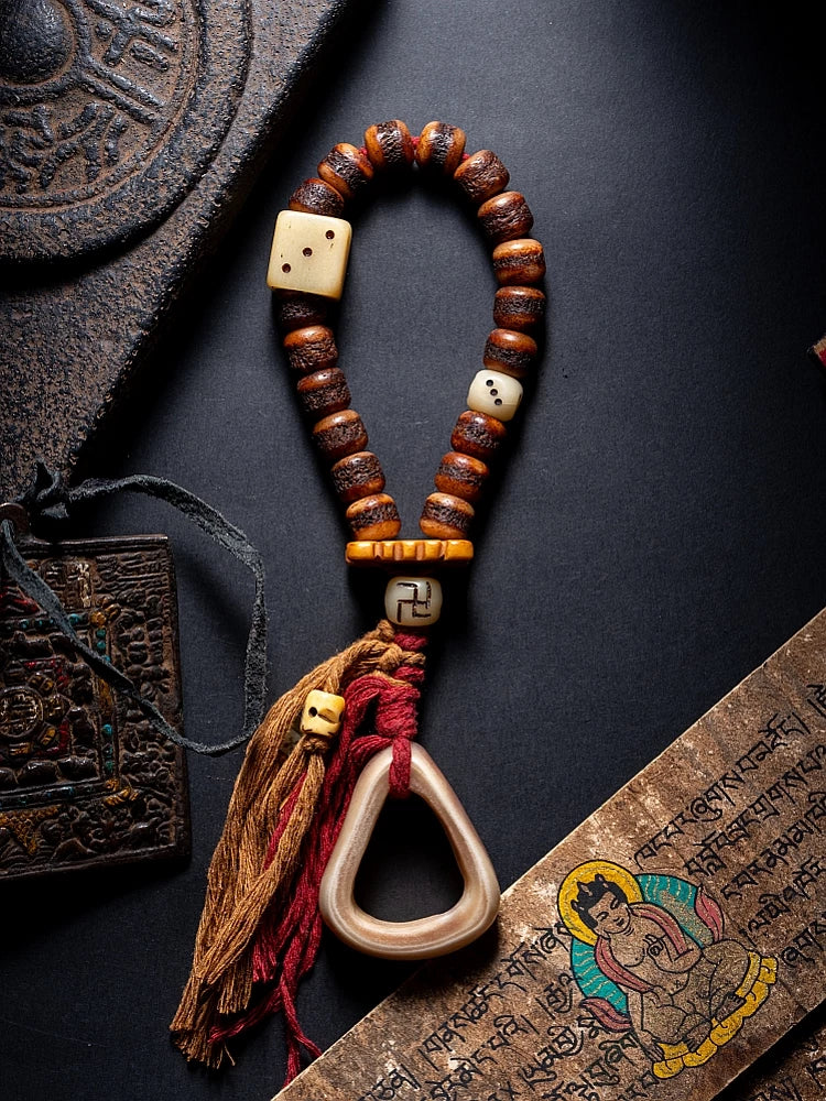 Inherited Tibetan Natural Old Material Yak Bone Prayer Beads Bracelet Single Circle Handheld Beaded Bracelet for Men Bone GAGA Collectible Hand Play Bracelet