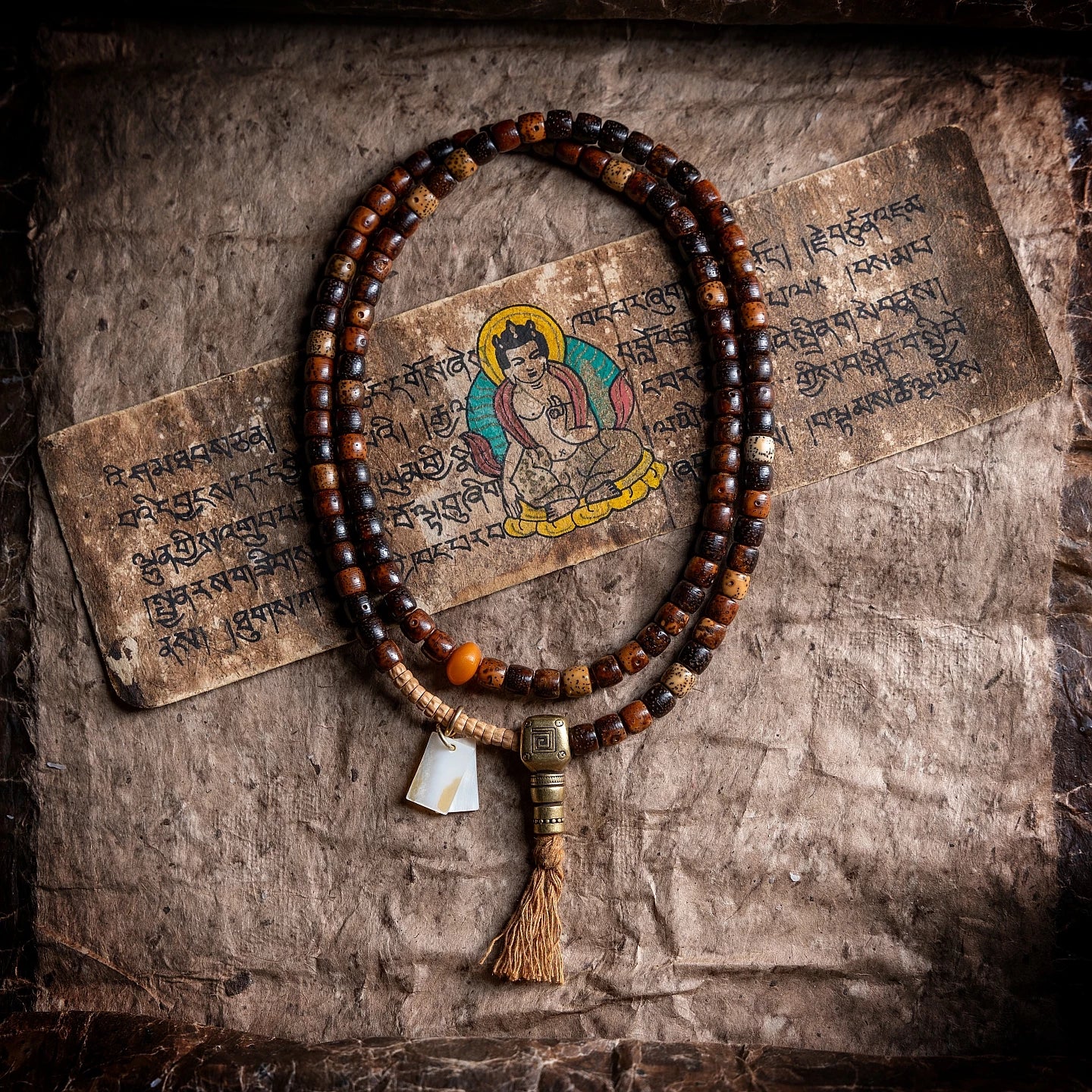 108 Beads Aged Star-Moon Bodhi Seeds Mala Beads Bracelet Hand String Tibetan Buddhist Meditation Prayer Rosary Wrist Bracelet for Hand Playing Collection Jewelry