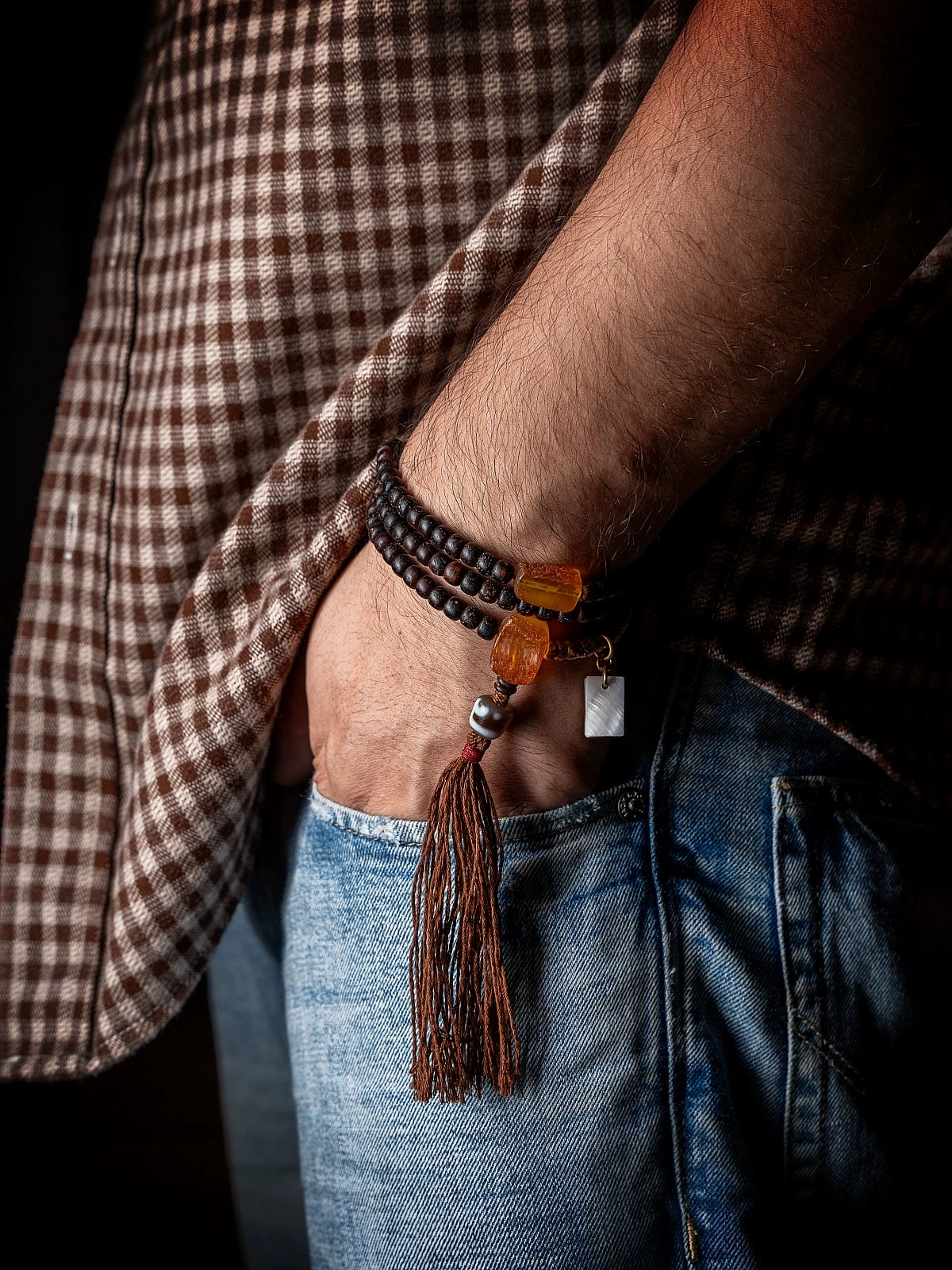 Tibetan Original Design 108 Beads Mala Bracelet Aged Star-Moon Bodhi Seed Old Material Prayer Beads Necklace Unisex Accessory For Meditation Prayer Daily Wear