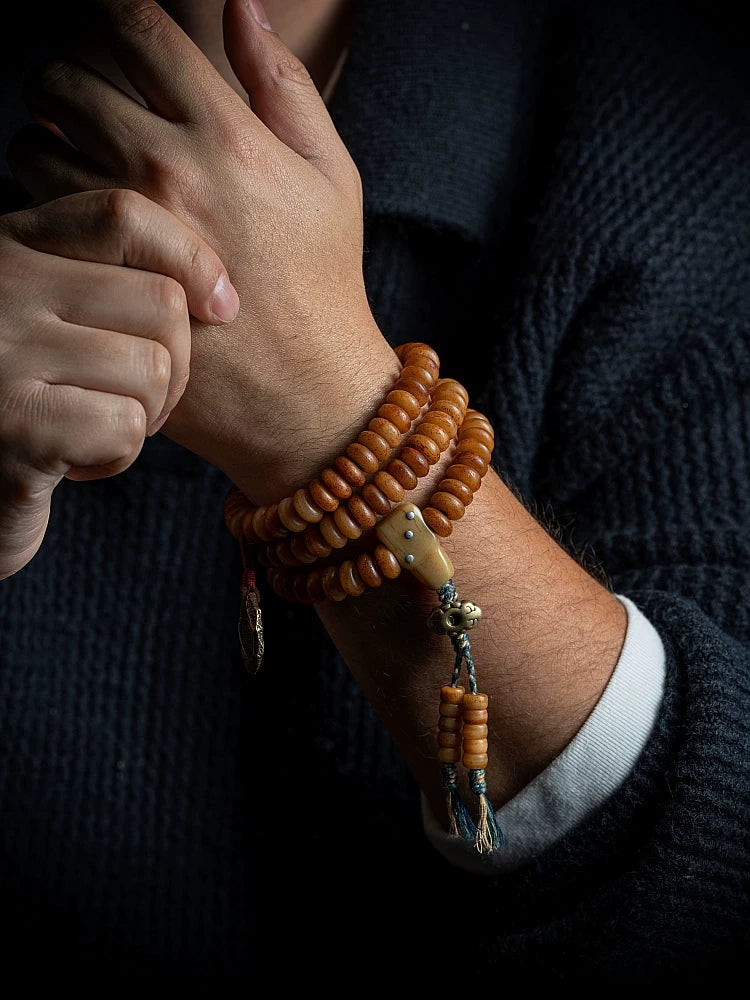 108 stykker gamle tibetanske naturlige yak-knogle bedekranse Mala armbånd mænd armbånd til daglig brug håndholdt buddhistisk Mala yak-knogle smykker