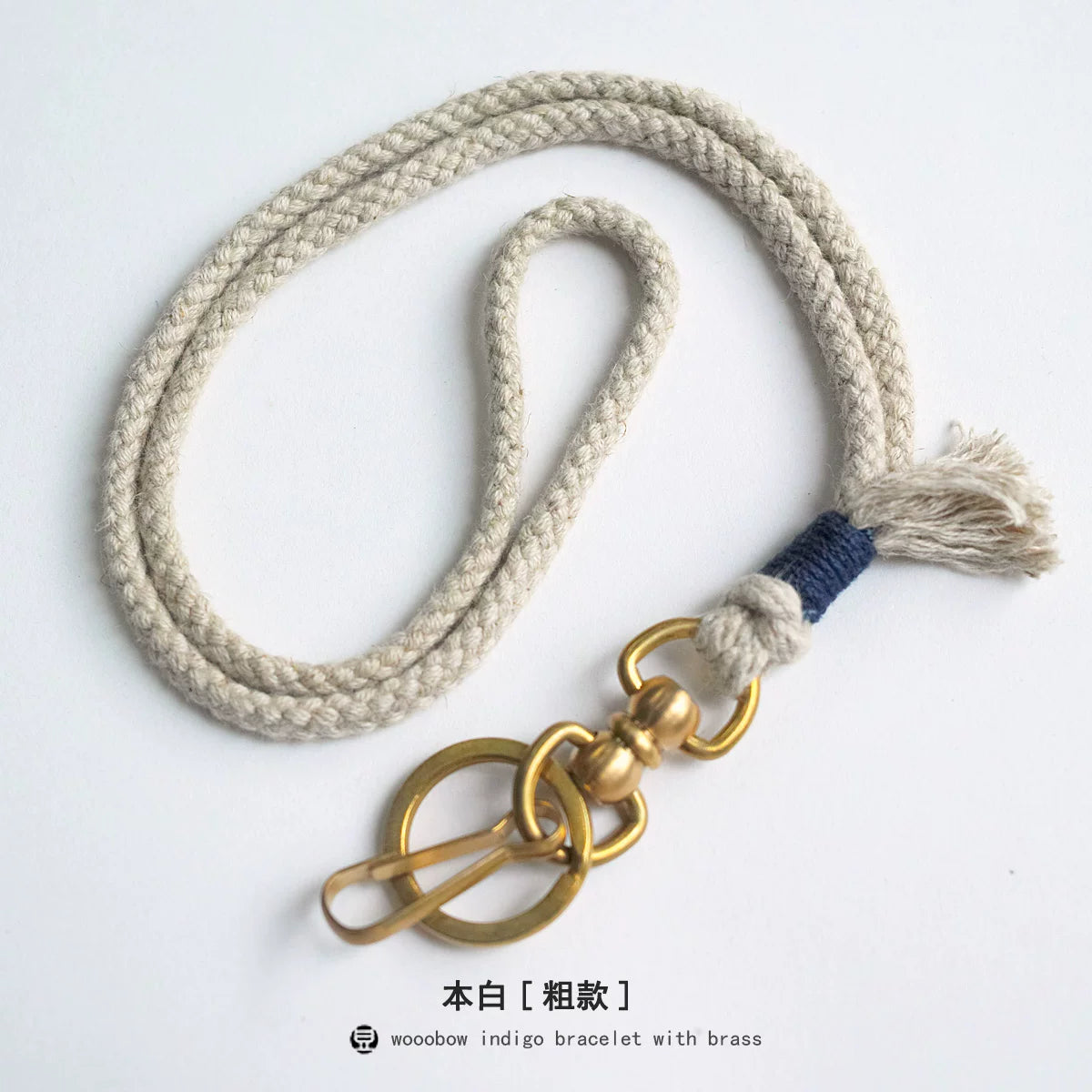 Hand Woven Cotton Linen Indigo Dyed Khaki Neck Lanyard Necklace For Phone ID Badge Key Vintage Casual Trendy Gift For Men Women Crafted Boho Style Neck Strap Hanging Chain