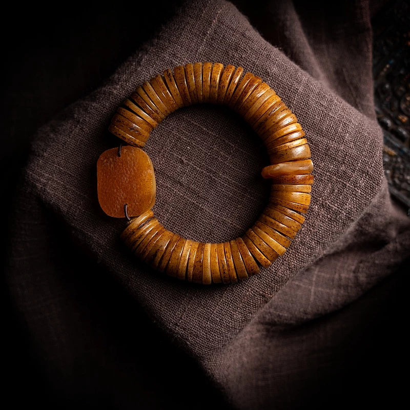 Natural Old Yak Bone Tibetan Spiritual Mala Beads Bracelet One Picture One Item Tibetan Bone Polished Gaha Single Strand Bracelet