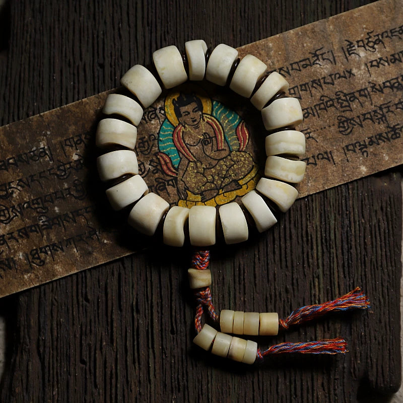 Tibetan Style Yak Bone Mala Beads Bracelet Irregular Shape Single Strand Hand String for Men and Women Tibetan Yak Bone Prayer Beads Bracelet for Hand Polishing Meditation Jewelry