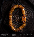 Original Design Tibetan Style Slanted Cut Citipati Yak Bone Mala Prayer Beads Bracelet Handcrafted Tibetan Buddhism Yak Bone Bead Wrist Mala for Meditation and Collection