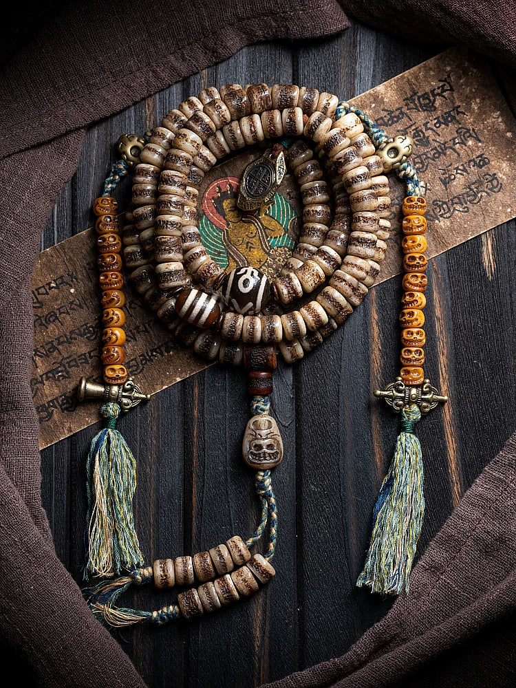 108 Beads Authentic Tibetan Natural Yak Bone Mala Prayer Beads Bracelet For Men Handmade Tibetan Yak Bone Lucky Spirit Beads Vintage Wenge Craft Prayer Beads
