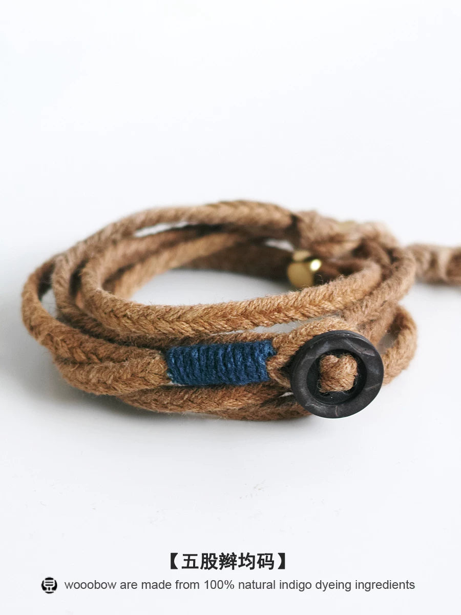 Original Handmade Persimmon Dyed Cotton Linen Bracelet Natural Plant Indigo Dyed Unisex Wristband Couple Matching Hand Rope For Daily Wear Couple Gift