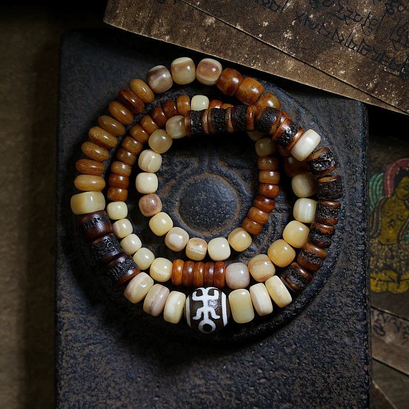 Natural Yak Bone Camel Bone Multi Treasure Beads Bracelet Tibetan Style Multi Circle Ethnic Bracelet Unisex Handmade Ethnic Jewelry For Men Women Daily Wear and Collection